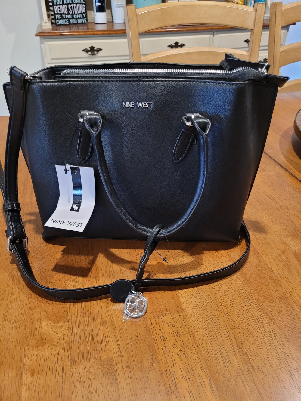 Nine West Black Structured Tote Bag with Detachable Strap